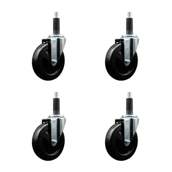 5 Inch SS Soft Rubber Wheel Swivel 1 Inch Expanding Stem Caster Set SCC