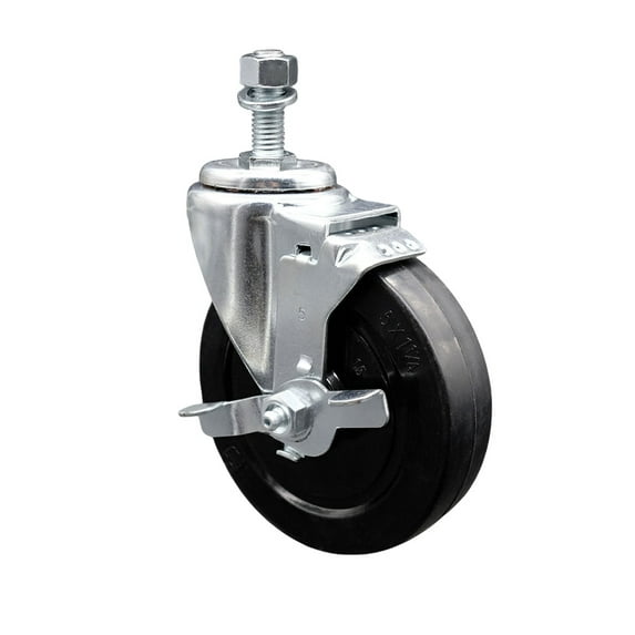 5 Inch SS Soft Rubber Wheel Swivel 12mm Threaded Stem Caster with Brake SCC
