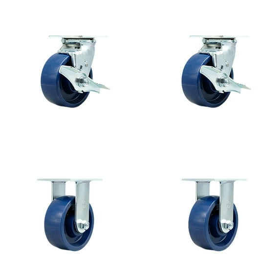 5 Inch SS Solid Poly Caster Set with Roller Bearings 2 Brakes 2 Rigid SCC