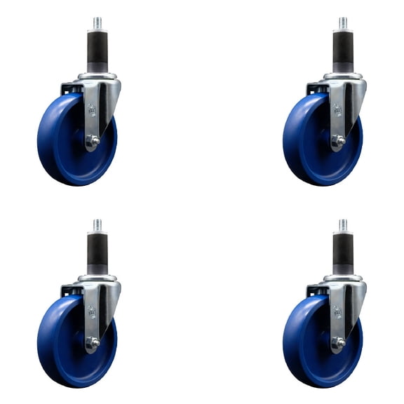 5 Inch SS Solid Poly Wheel Swivel 1-1/4 Inch Expanding Stem Caster Set SCC