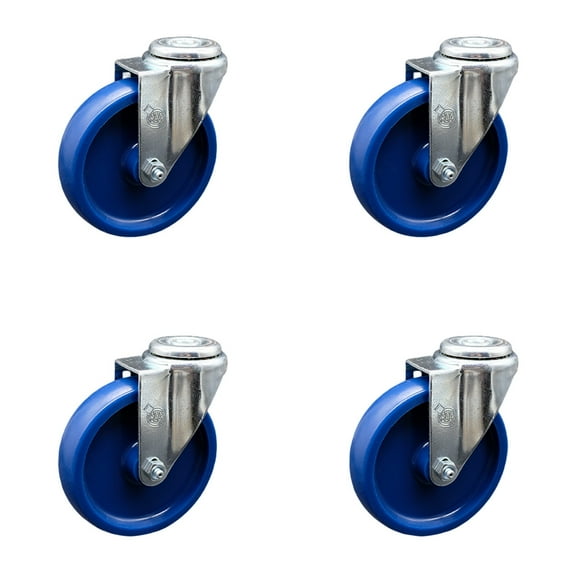 5 Inch SS Solid Polyurethane Wheel Swivel Bolt Hole Caster Set Service Caster