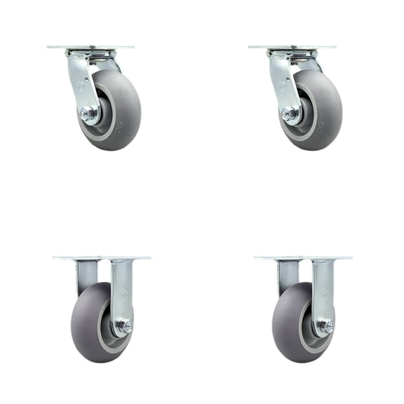 5 Inch SS TPR Donut Tread Caster Set with Delrin Bearings 2 Swivel 2 Rigid SCC