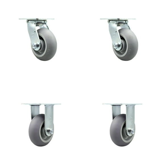 5 Inch SS Thermoplastic Caster Set with Roller Bearing 2 Swivel Lock 2 Rigid SCC
