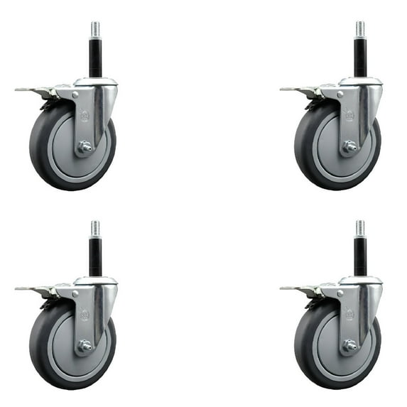 5 Inch SS Thermoplastic Rubber Swivel 3/4 Inch Expanding Stem Caster Set Brake