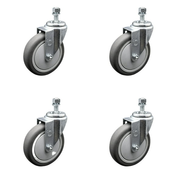 5 Inch SS Thermoplastic Rubber Wheel Swivel ½ Inch Threaded Stem Caster Set SCC