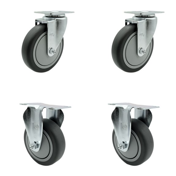 5 Inch SS Thermoplastic Rubber Wheel Swivel Top Plate Caster Set with 2 Rigid