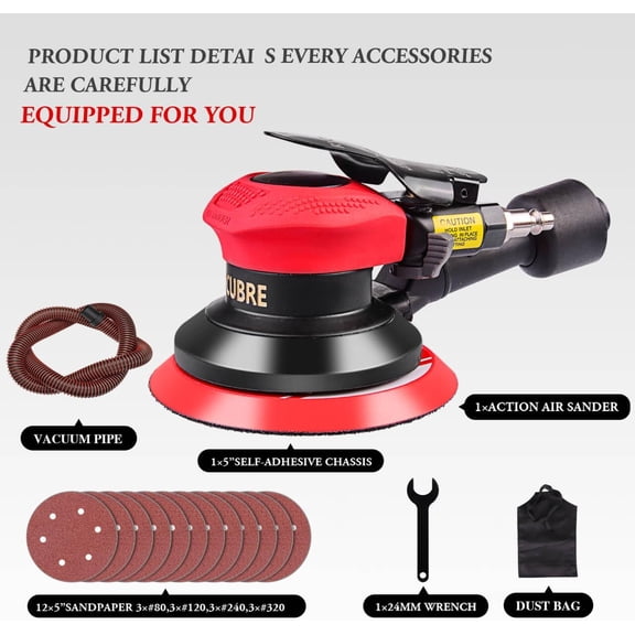 5-Inch  Sander with Vacuum High-Speed Random Orbital Pneumatic Palm Sander for Auto Body Woodworking Polishing Kit