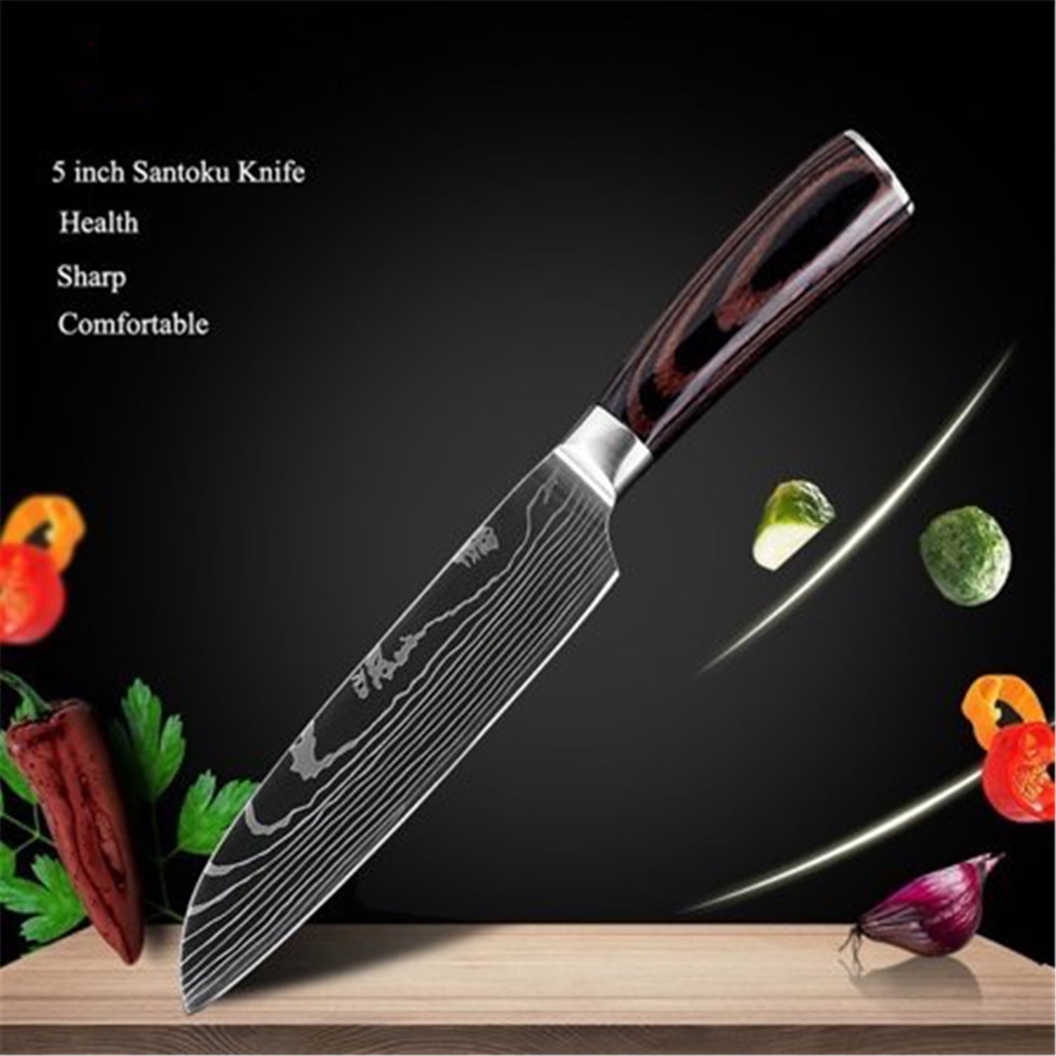 Professional 5 Inch Santoku Knife, High Carbon Steel, Pakkawood Handle ...