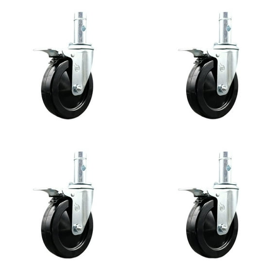 5 Inch Scaffold Caster w/ 1-3/64 Inch Round Grip Ring Stem Set