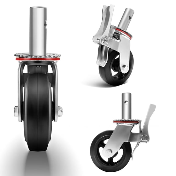 5 Inch Scaffolding Caster Wheels, Heavy Duty Dual Locking Brake Stem Casters, 1100 LBS Load Capacity Each Rubber Swivel Wheels, 4400 LBS Total for Mobile Rolling Scaffold Tower Replacement
