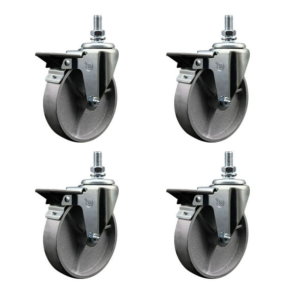 5 Inch Semi Steel 10MM Threaded Stem Caster Set with Brake