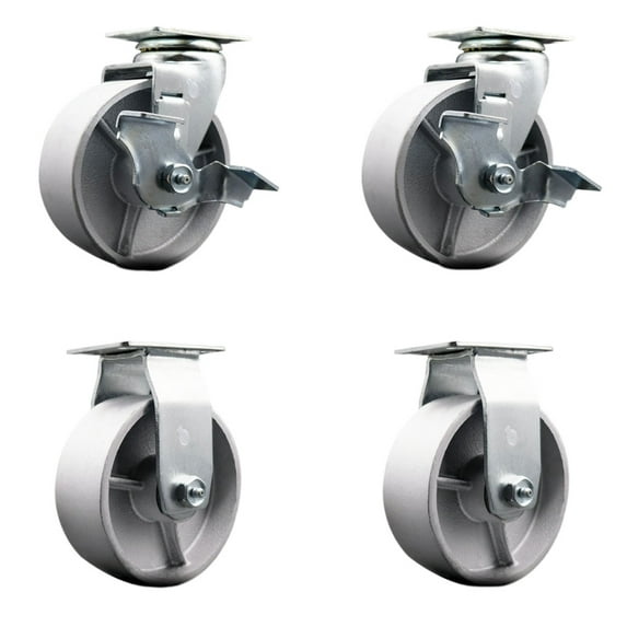 5 Inch Semi Steel Cast Iron Caster Set with Ball Bearings 2 Brakes 2 Rigid
