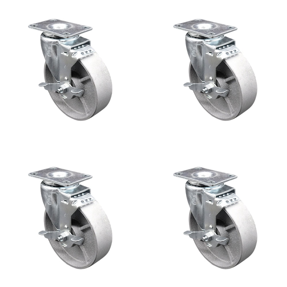 5 Inch Semi Steel Cast Iron Wheel Swivel Top Plate Caster Set with Brake SCC