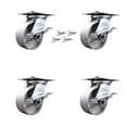 thumbnail image 1 of Heavy Duty Large Top Plate Semi Steel Cast Iron Swivel Caster Set of 4 w/5" x 2" Silver Wheels - Includes 4 Swivel w/Side Lck Brakes & Bolt on Swivel Locks - 4000 lbs Total Cpty - Service Caster Brand, 1 of 2