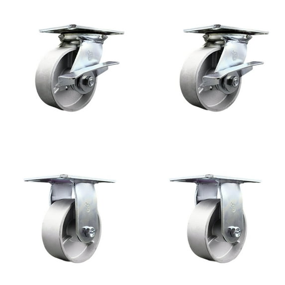 5 Inch Semi Steel Caster Set with Ball Bearing 2 Brakes and 2 Rigid SCC