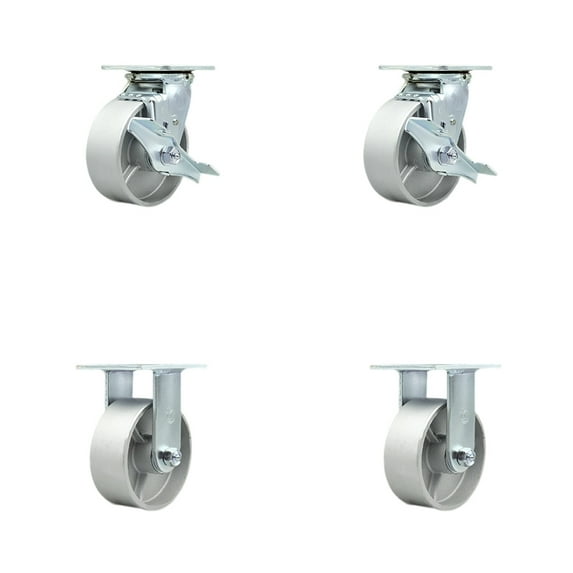 5 Inch Semi Steel Caster Set with Roller Bearings 2 Brake 2 Rigid Service Caster
