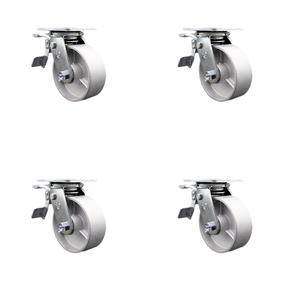 5 Inch Semi Steel Caster Set with Roller Bearings and Total Lock Brakes SCC