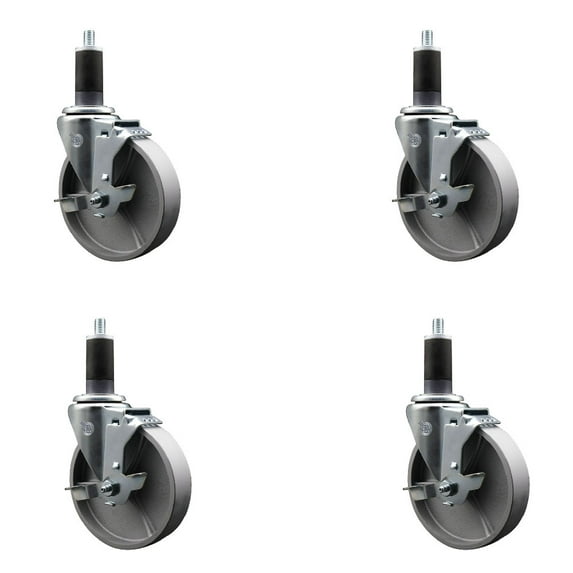 5 Inch Semi Steel Swivel 1-1/4 Inch Expanding Stem Caster Set with Brake SCC