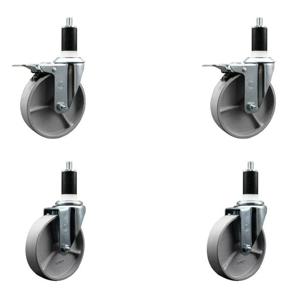 5 Inch Semi Steel Swivel 1-3/8 Inch Expanding Stem Caster Set 2 Total Lock Brake