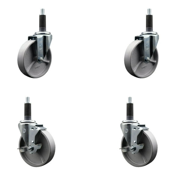 5 Inch Semi Steel Wheel Swivel 1 Inch Expanding Stem Caster Set 2 Brakes SCC