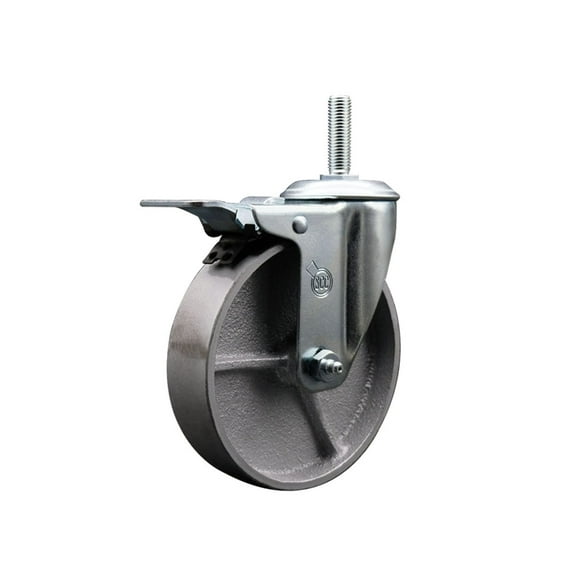 5 Inch Semi Steel Wheel Swivel 3/4 Inch Threaded Stem Caster Total Lock Brake