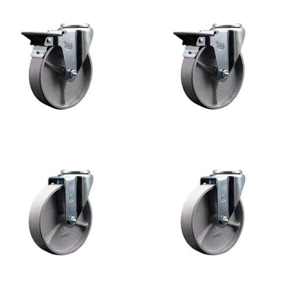 5 Inch Semi Steel Wheel Swivel Bolt Hole Caster Set with 2 Posi Lock Brakes SCC