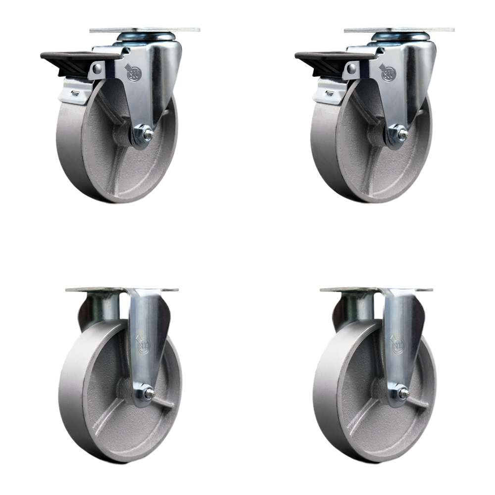 5 Inch Semi Steel Wheel Swivel Top Plate Caster Set with 2 Posi Brakes 2 Rigid