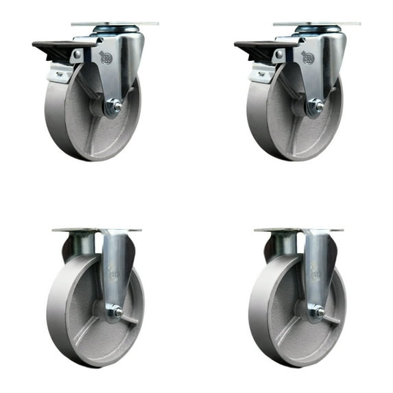 5 Inch Semi Steel Wheel Swivel Top Plate Caster Set with 2 Posi Brakes 2 Rigid