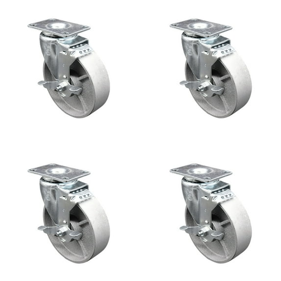 5 Inch Semi Steel Wheel Swivel Top Plate Caster Set with Brake Service Caster
