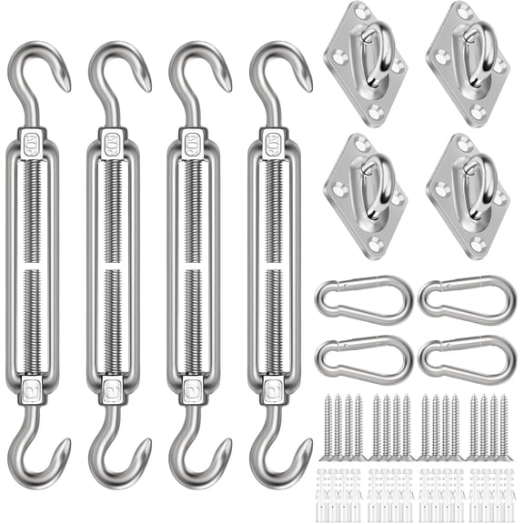 5 Inch Shade Sail Hardware Kit, 304 Stainless Steel Heavy Duty Fixing Attachments for Triangle & Rectangle Sails 44 Pcs Silver