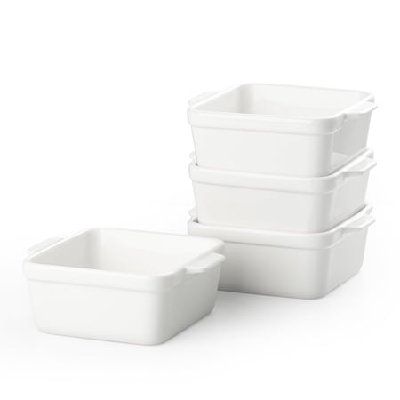4.8 Inch Small Baking Dish, 16 Oz Small Casserole Dishes for Oven, Ceramic Square Baking Ramekins with Handles for Lasagna, Meal Prep, Set of 4