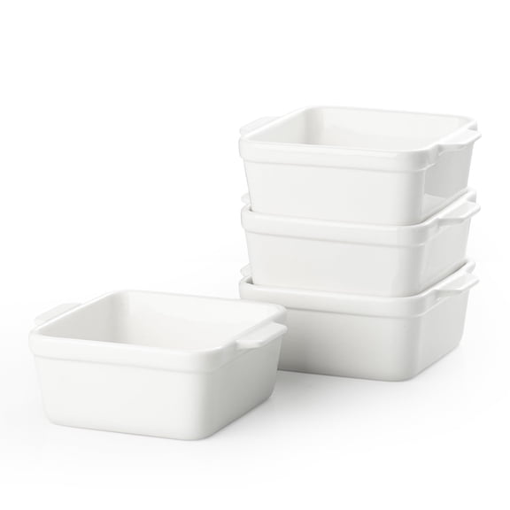 4.8 Inch Small Baking Dish, 16 Oz Small Casserole Dishes for Oven, Ceramic Square Baking Ramekins with Handles for Lasagna, Meal Prep, Set of 4