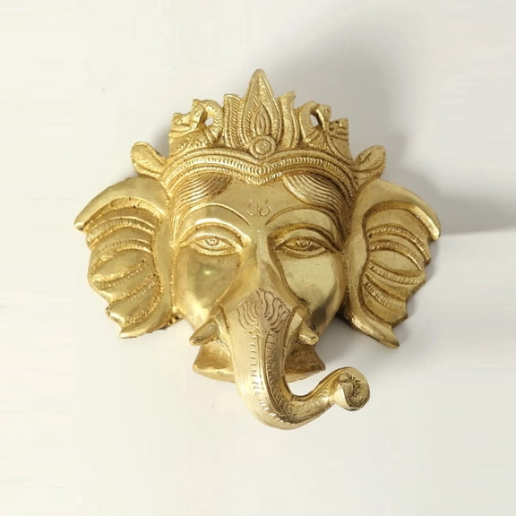 5 Inch Small Ganesha Face Wall Hanging Statue in Brass - Divine Expression