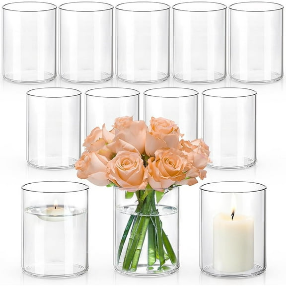 5 Inch Small Glass Cylinder Vases for Centerpieces | 12pcs Clear Flower Vase for Wedding Decorations, Floating Candle Vases in Bulk, Hurricane Candle Holders for Table, Home Dcor