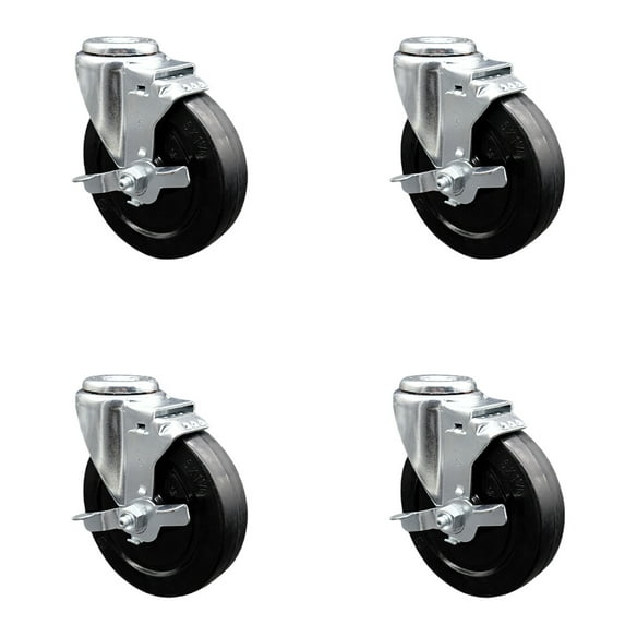 5 Inch Soft Rubber Wheel Swivel Bolt Hole Caster Set with Brake Service Caster