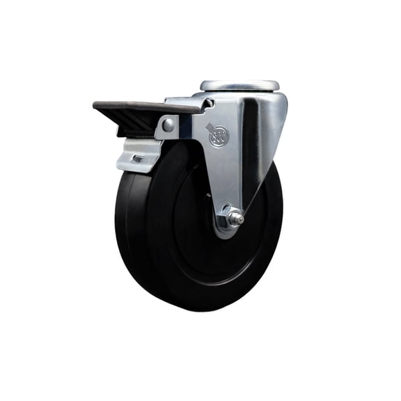 5 Inch Soft Rubber Wheel Swivel Bolt Hole Caster with Posi Lock Brake SCC