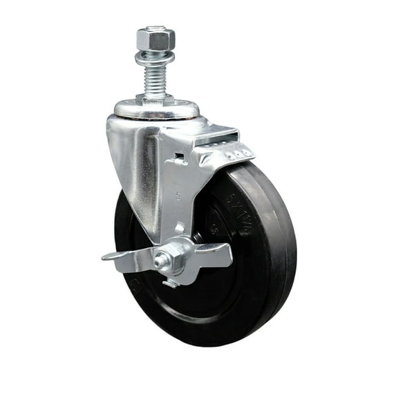 5 Inch Soft Rubber Wheel Swivel ½ Inch Threaded Stem Caster with Brake SCC
