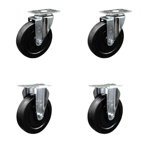 5 Inch Soft Rubber Wheel Swivel Top Plate Caster Set with 2 Rigid Service Caster