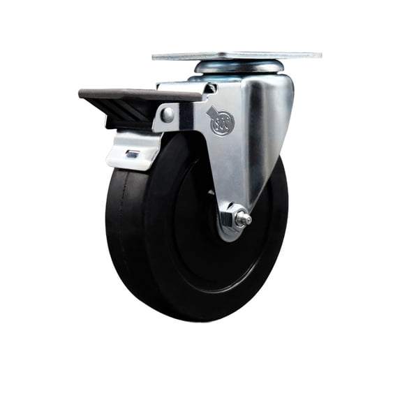 5 Inch Soft Rubber Wheel Swivel Top Plate Caster with Posi Brake Service Caster
