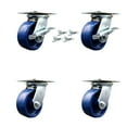 thumbnail image 1 of 5 Inch Solid Poly Caster Set with Ball Bearing 4 Swivel Lock and 2 Brake SCC, 1 of 2