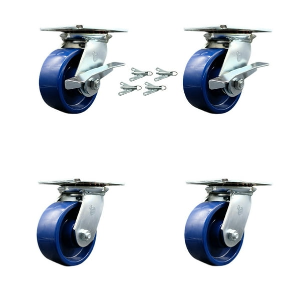 5 Inch Solid Poly Caster Set with Ball Bearing 4 Swivel Lock and 2 Brake SCC