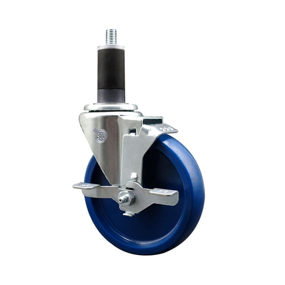 5 Inch Solid Poly Swivel 1-1/4 Inch Expanding Stem Caster with Brake SCC