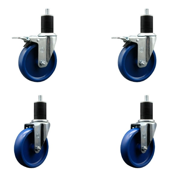 5 Inch Solid Poly Swivel 1-3/4 Inch Expanding Stem Caster Set 2 Total Lock Brake