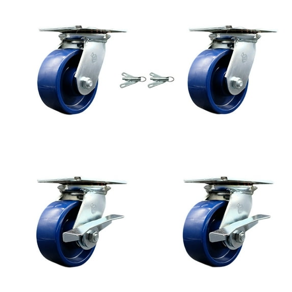 5 Inch Solid Poly Swivel Caster Set 2 Swivel Locks 2 Brakes Service Caster