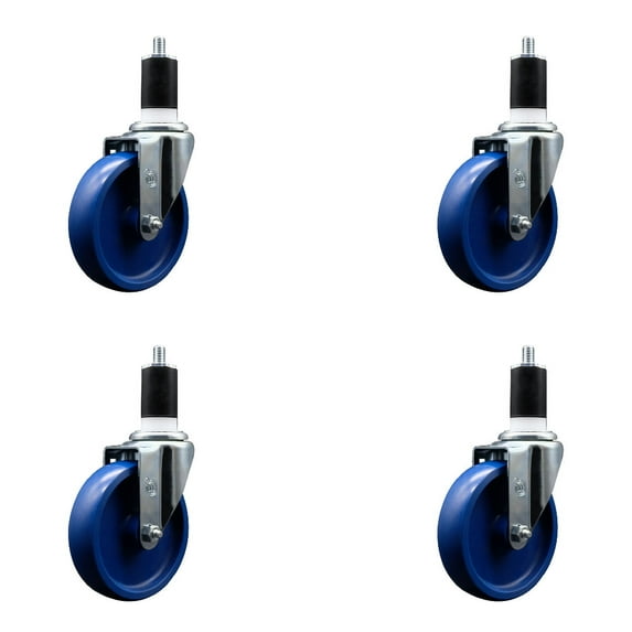 5 Inch Solid Poly Wheel Swivel 1-1/2 Inch Expanding Stem Caster Set SCC