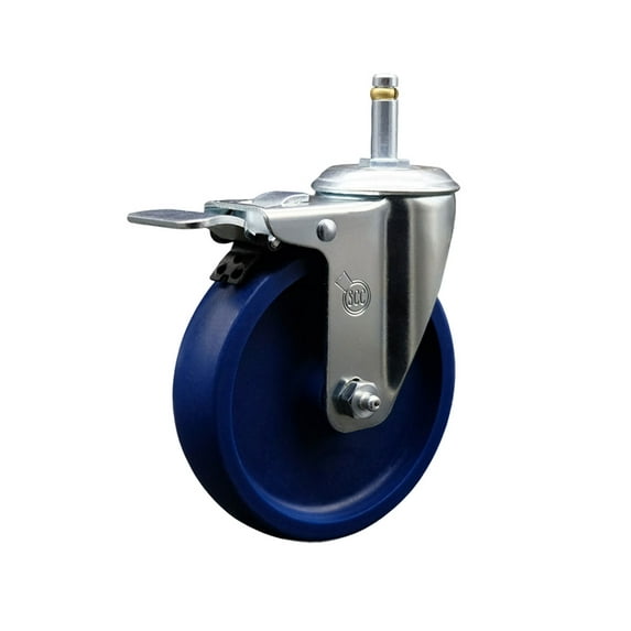 5 Inch Solid Poly Wheel Swivel 7/16 Inch Stem Caster with Total Lock Brake
