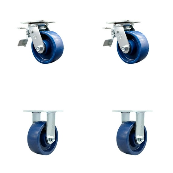 5 Inch Solid Polyurethane Caster Set with Roller Bearings 2 Brakes 2 Rigid SCC