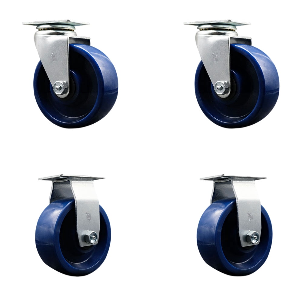5 Inch Solid Polyurethane Caster Set with Roller Bearings 2 Swivel 2 ...