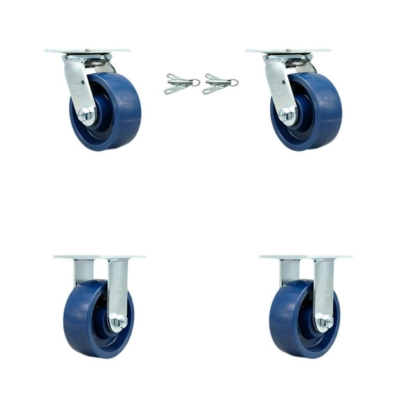 5 Inch Solid Polyurethane Caster Set with Roller Bearings 2 Swivel Lock 2 Rigid