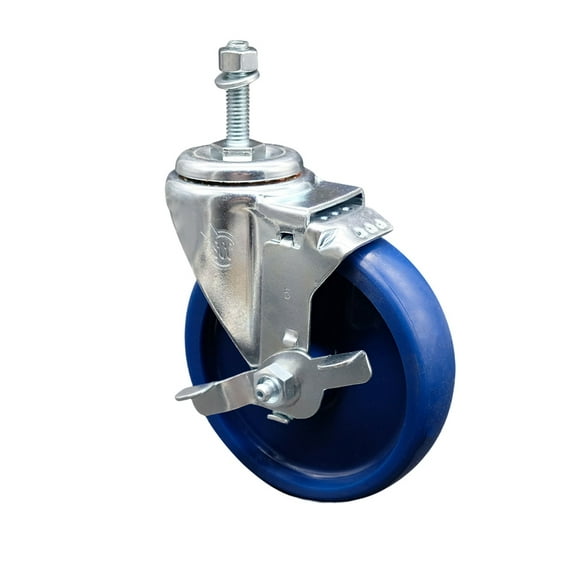 5 Inch Solid Polyurethane Wheel Swivel 10mm Threaded Stem Caster with Brake